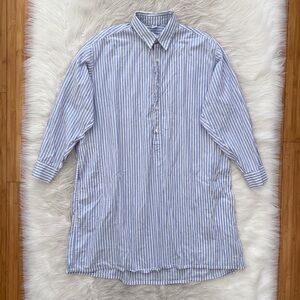 Liwan Blue White Stripe Long Sleeve Button Front Cotton Midi Shirt Dress Jellaba